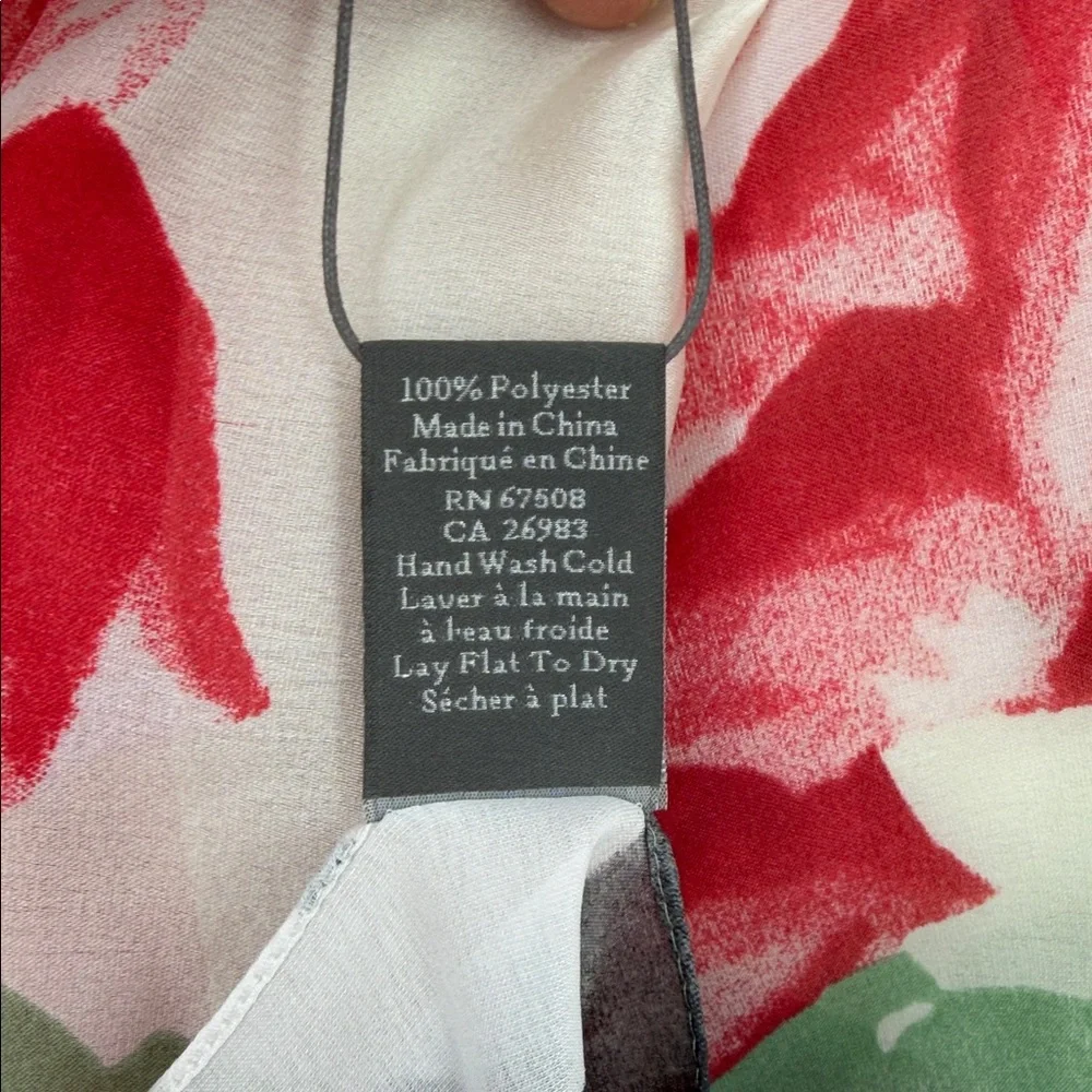 Vince Camuto Sheer Red Roses & Stripes Pattern Scarf Wrap Multicolor NWT